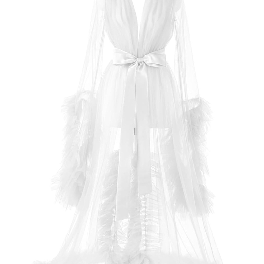 Luxurious Sheer White Robe with Satin Tie
